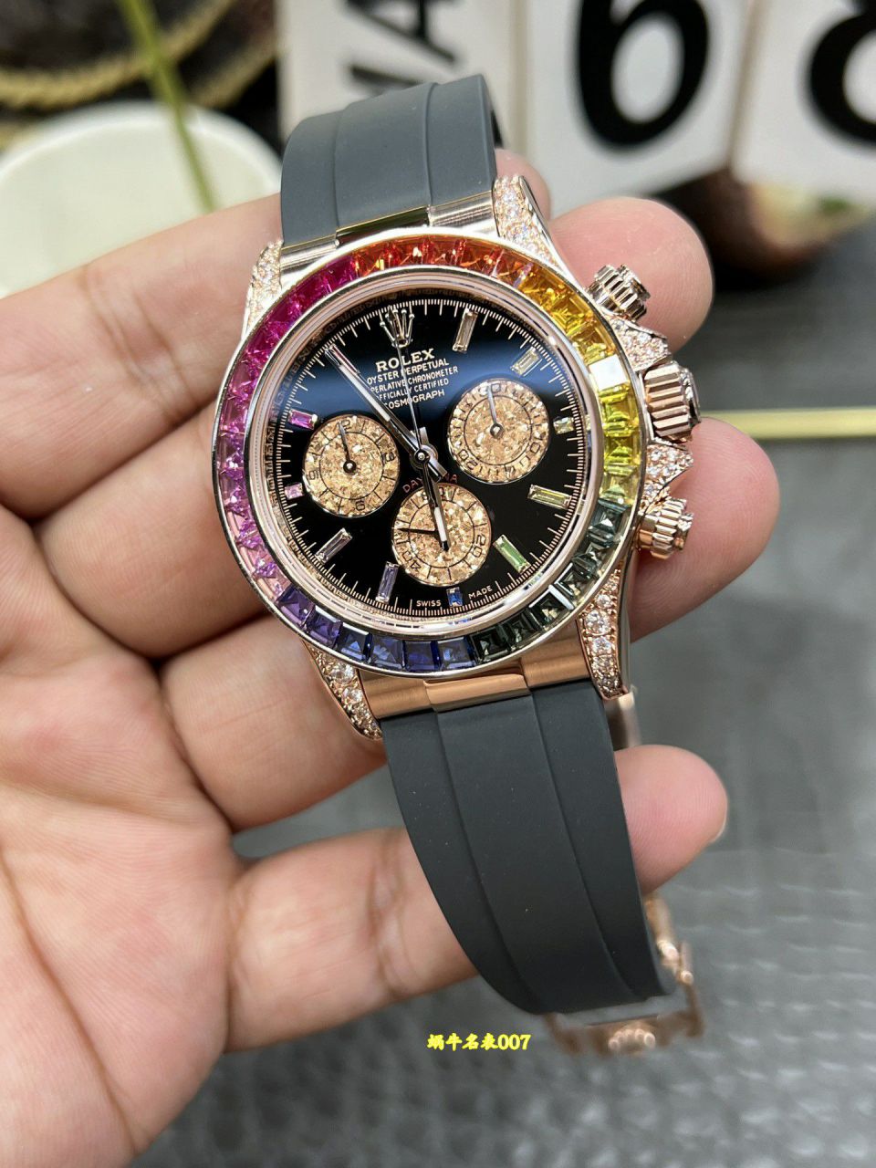 CBD Rolex TOP clone  Private  Customized  Daytona  series 40mm Rainbow Daytona  Sand golden eye  watch / R1026