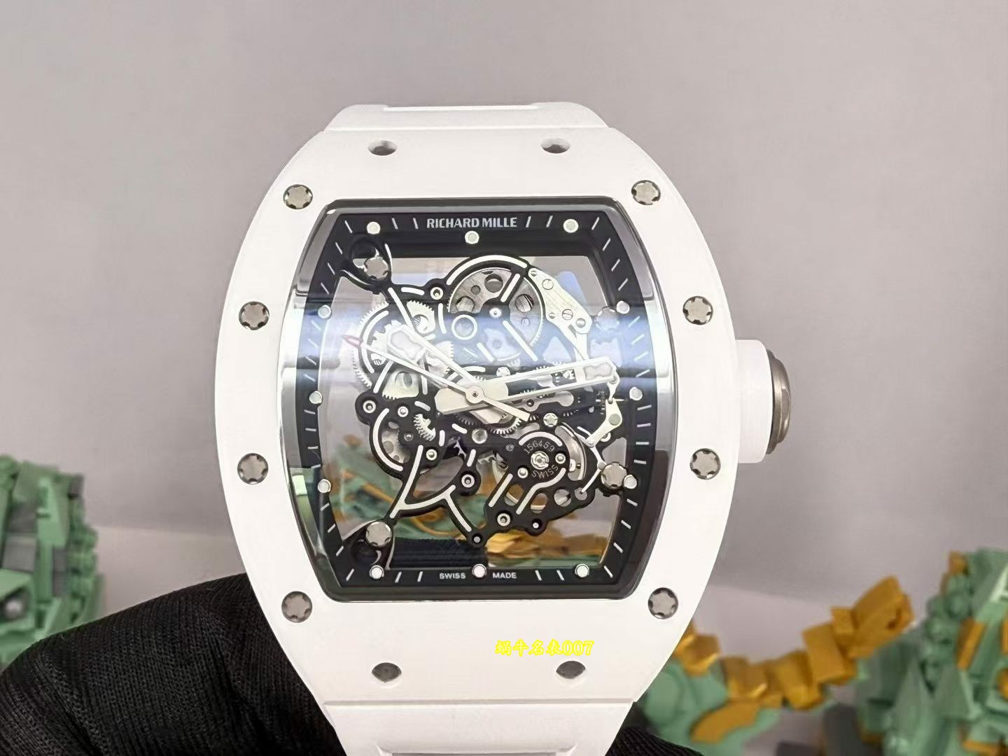 高端定制 小贵 Richard Mille RM 055理查德米勒表RM055白陶瓷 原装数据钛包胶壳套vaucher机芯 /  