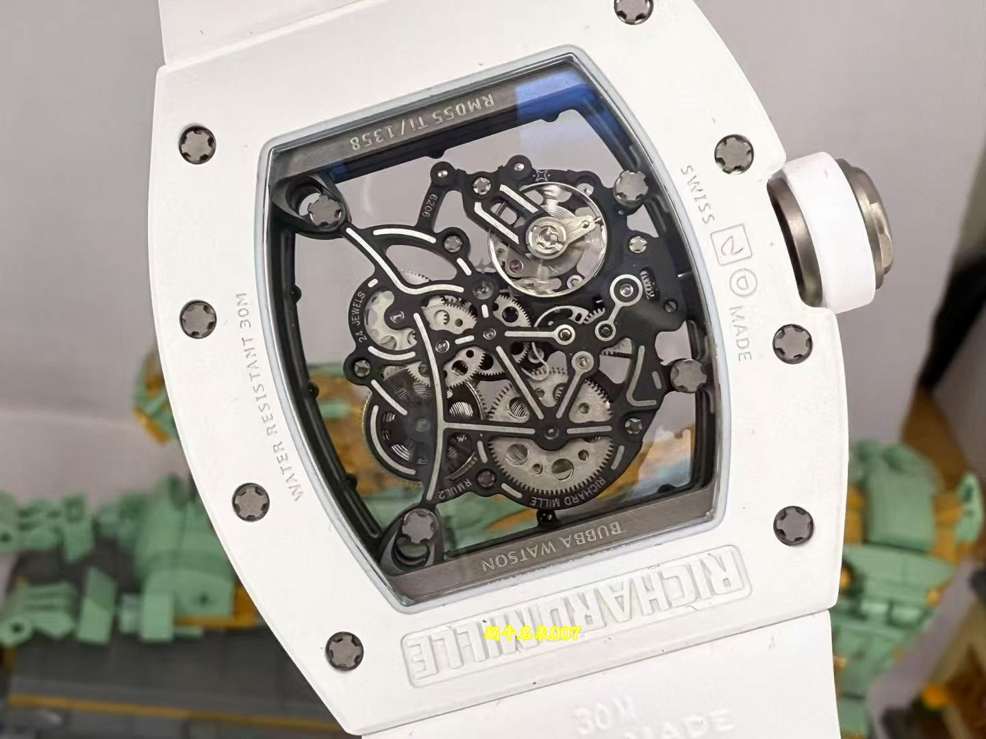 高端定制 小贵 Richard Mille RM 055理查德米勒表RM055白陶瓷 原装数据钛包胶壳套vaucher机芯 /  