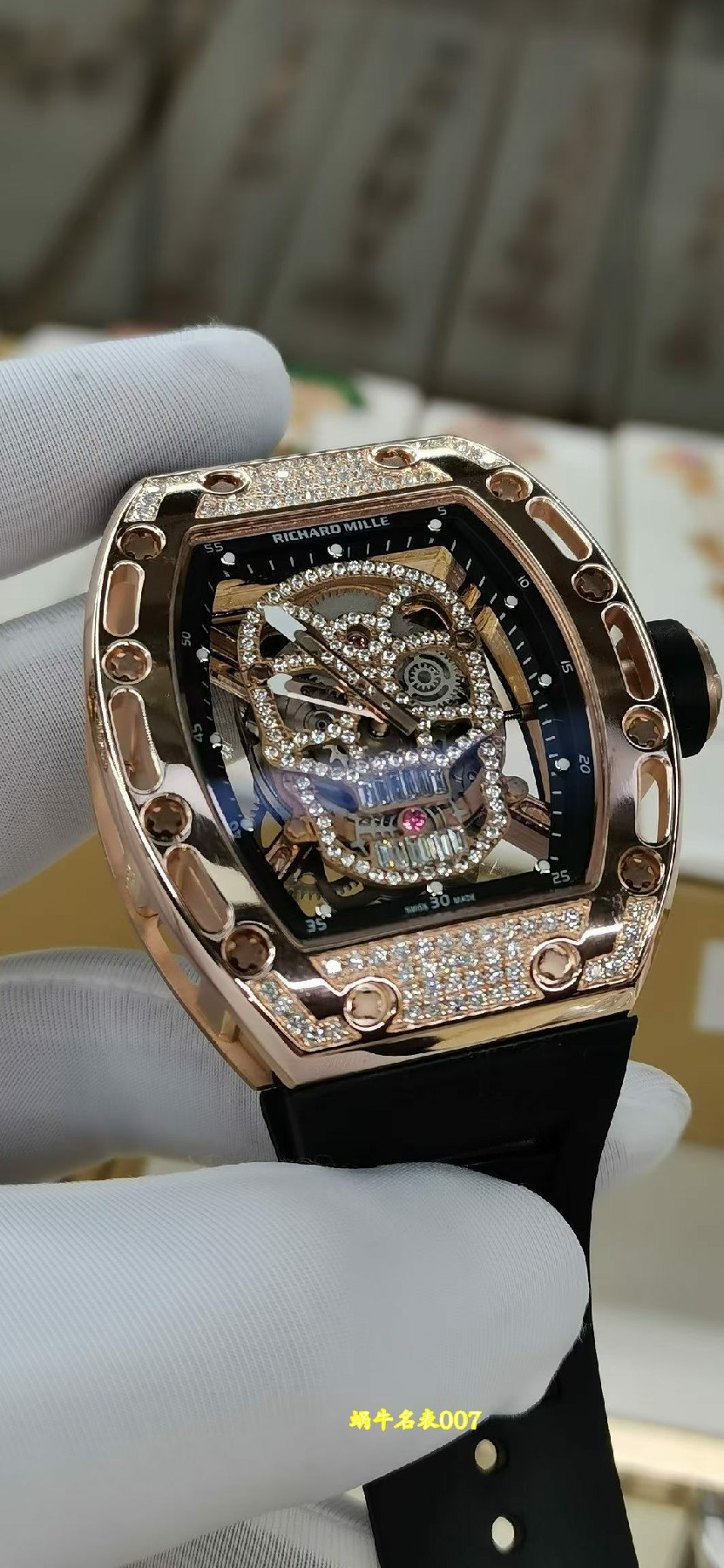 Richard Mille 高端定制理查德米勒RM52 骷髅头 RM 52真金包金 真钻顶级复刻手表 /  