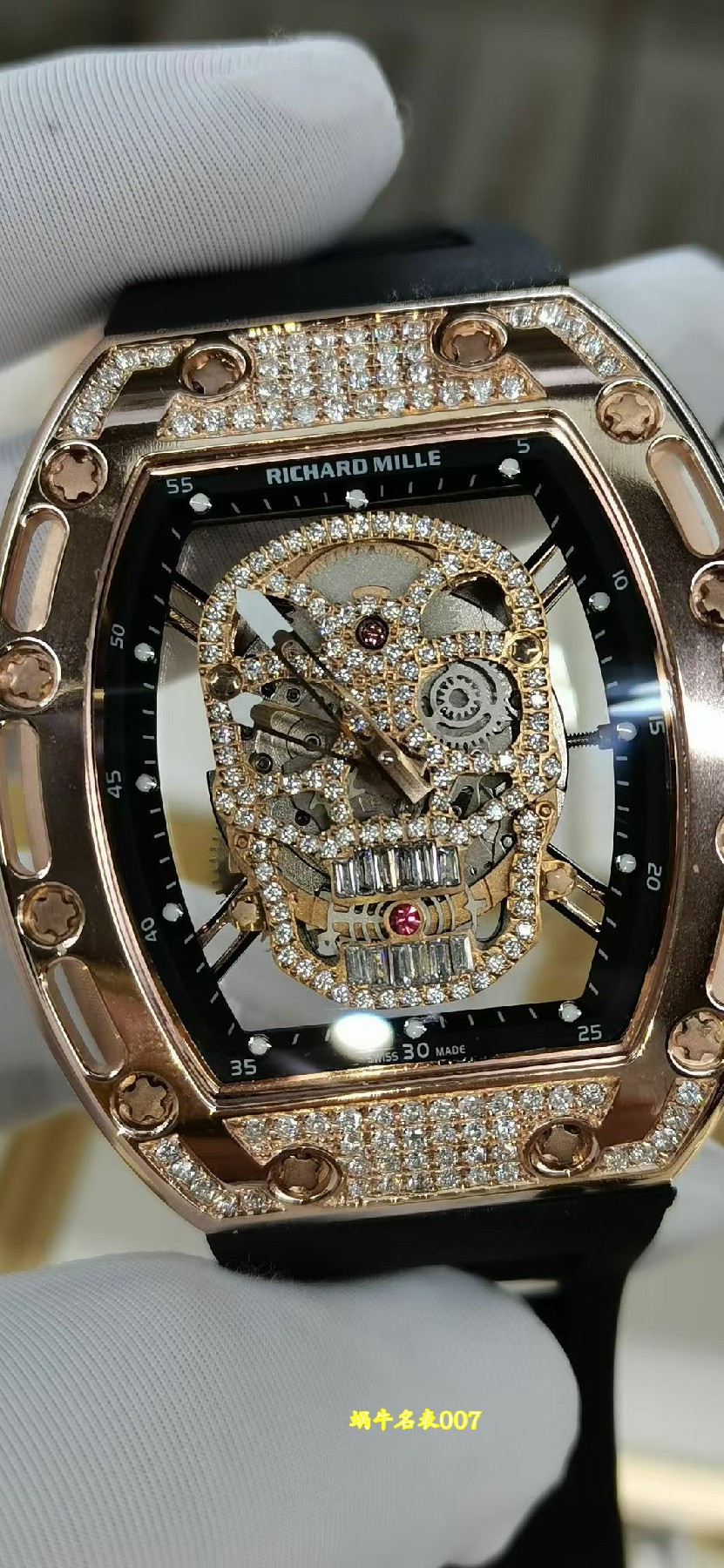 Richard Mille 高端定制理查德米勒RM52 骷髅头 RM 52真金包金 真钻顶级复刻手表 /  