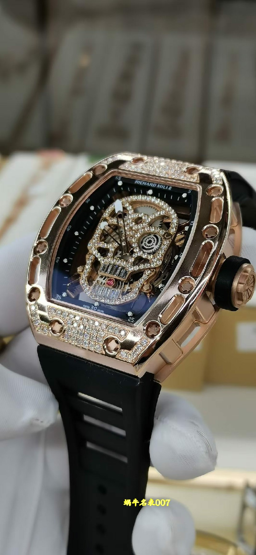 Richard Mille 高端定制理查德米勒RM52 骷髅头 RM 52真金包金 真钻顶级复刻手表 /  