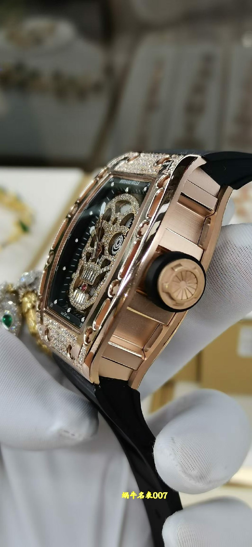 Richard Mille 高端定制理查德米勒RM52 骷髅头 RM 52真金包金 真钻顶级复刻手表 /  